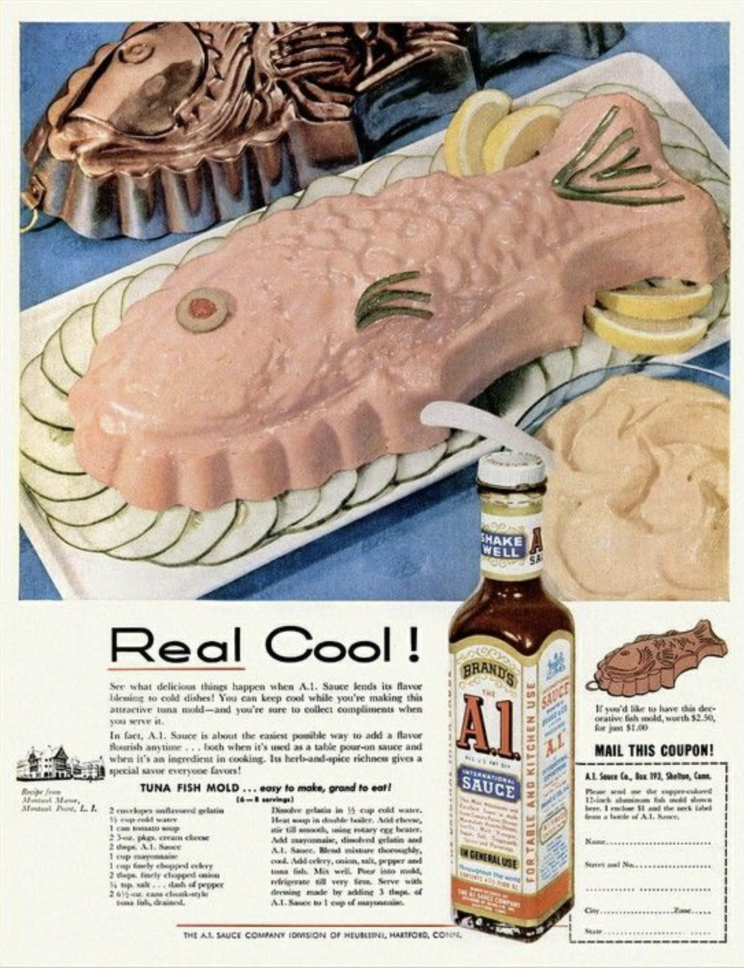 1950s recipes - Real Cool! Al Ychen Use Tuna Fish Mold... This Coupon!